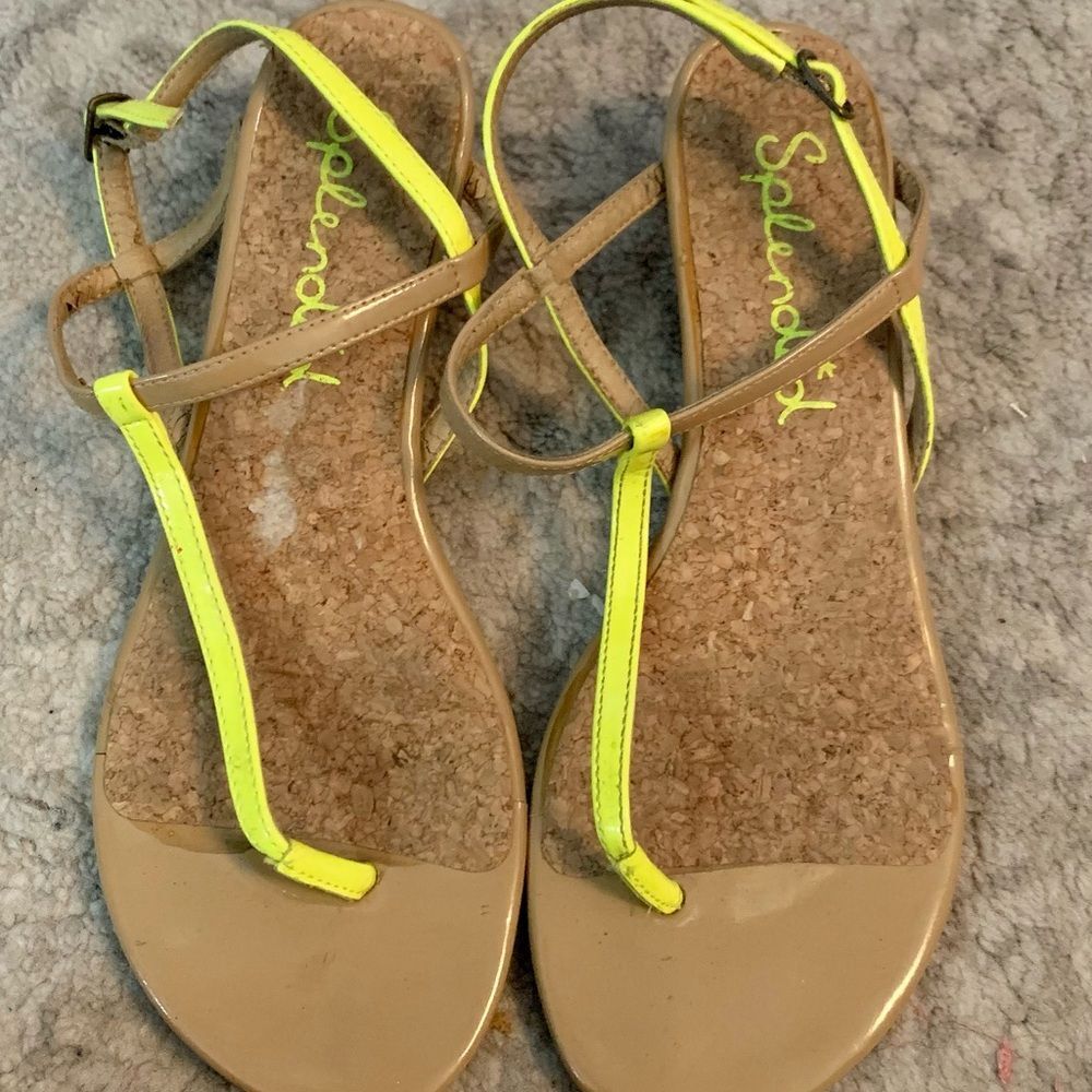 Splendid Tan & Florescent Yellow Cork Sandals